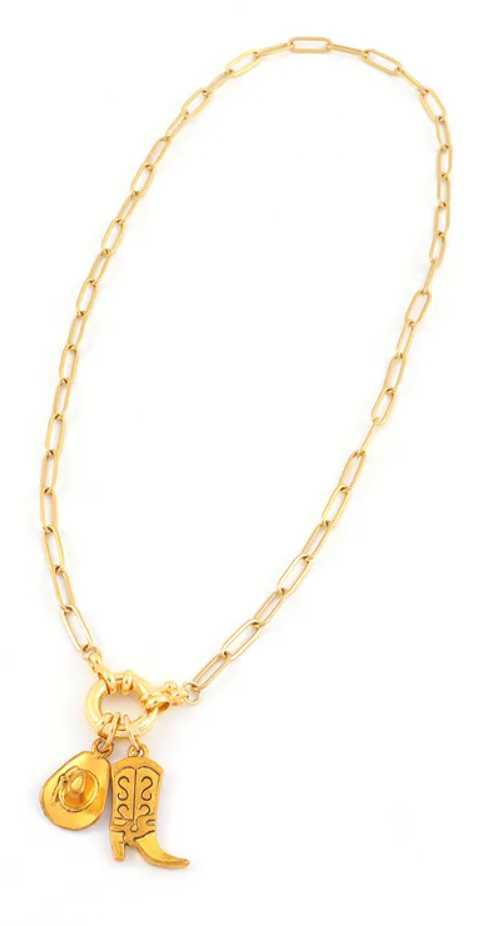 Western charm gold carabiner necklace