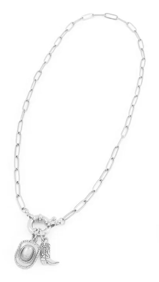 Western charm silver carabiner necklace