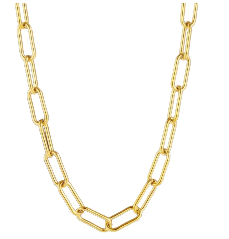 Thick gold or silver paperclip necklace